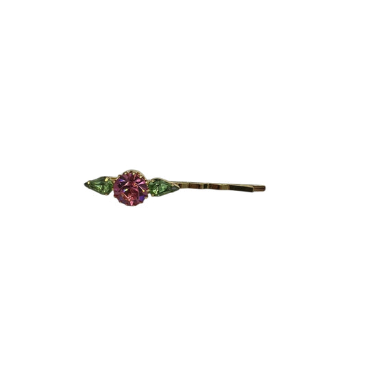 Birthday Cake, Bobby Pin with Pastel Pink and Lime Swarovski Crystal Accents - 18K Gold