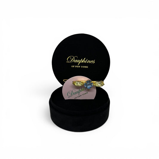Bluebell - Sparkling Blue and Pastel Yellow Swarovski Crystal Hair Barrette - 18K Gold