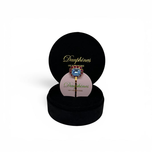 Capri, Bobby Pin with Blue Centerpiece and Fuchsia Accents - 18K Gold