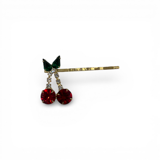 Cherry Red Bobby Pin featuring Sparkling Ruby Cherry Accent - 18K Gold