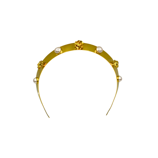 Classic Beauty Crown Headband - Pearl/Semiprecious Ruby/18K Gold