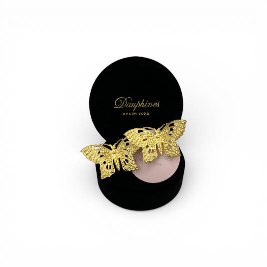 Fly Away with Me Hair Barrette with Butterfly Accents - 18K Gold