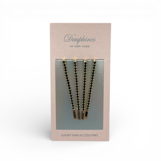 Sparkle Princess Crystal Bobby Pins, Set of Four - Emerald / 18K Gold