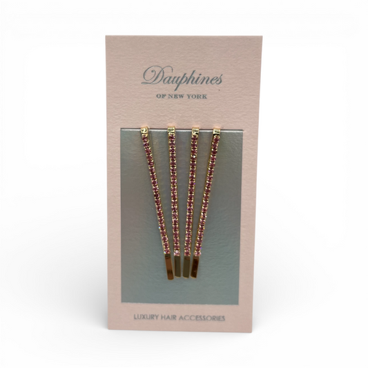 Sparkle Princess Crystal Bobby Pins, Set of Four - Pastel Pink / 18K Gold
