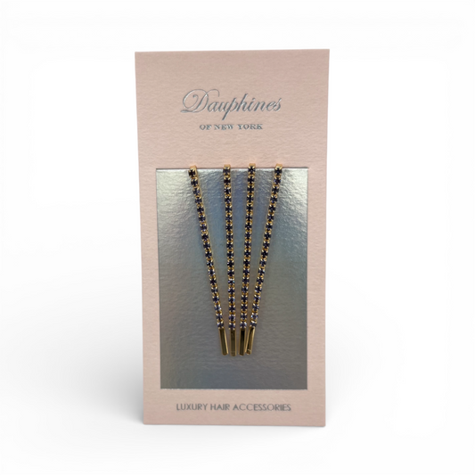 Sparkle Princess Crystal Bobby Pins, Set of Four - Tanzanite / 18K Gold