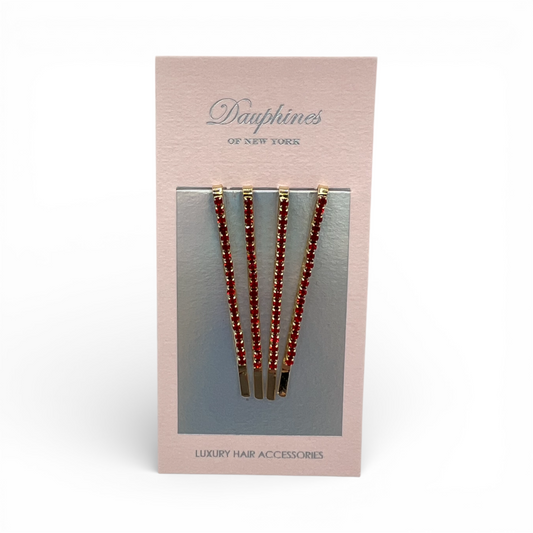 Sparkle Princess Crystal Bobby Pins, Set of Four - Ruby Red / 18K Gold