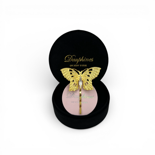 Fly Away with Me, Bobby Pin with Butterfly and Swarovski Crystal Accent - 18K Gold