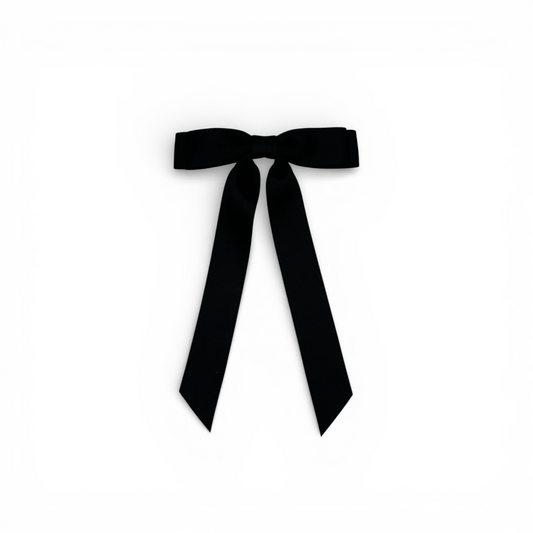 The Reverie Satin Hair Bow Barrette - Black