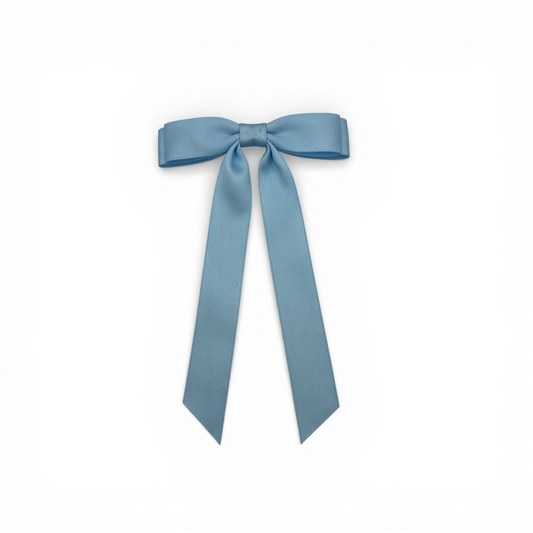 The Reverie Satin Hair Bow Barrette - Pastel Blue