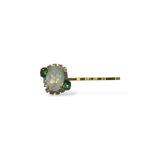 Opal Aqua, Bobby Pin with Opal and Mint Swarovski Crystal Accents - 18K Gold