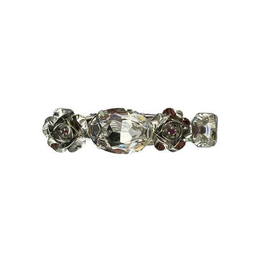 Fleur Corsage Hair Barrette with Rosette Accents - Rhodium