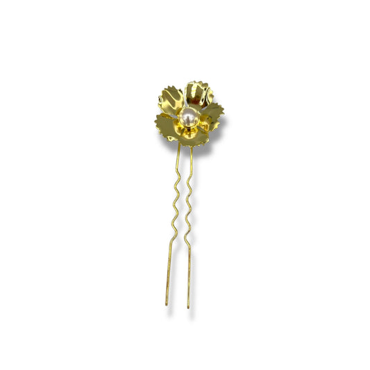 Full Bloom French Hair Pin - Clear/18K Gold