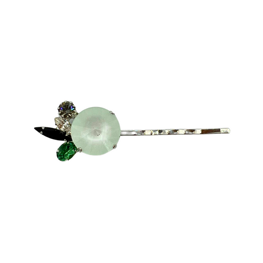 Mint Sparkle Bobby Pin featuring Powder Mint Green Oversize Crystal - Rhodium