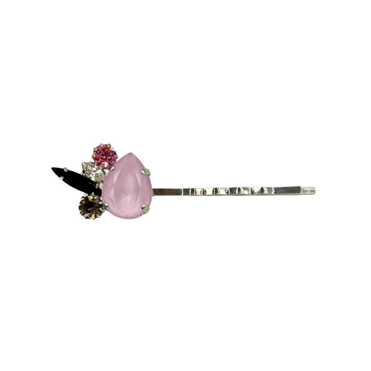 Pink Hue Bobby Pin featuring Powder Pink Oversize Crystal - Rhodium