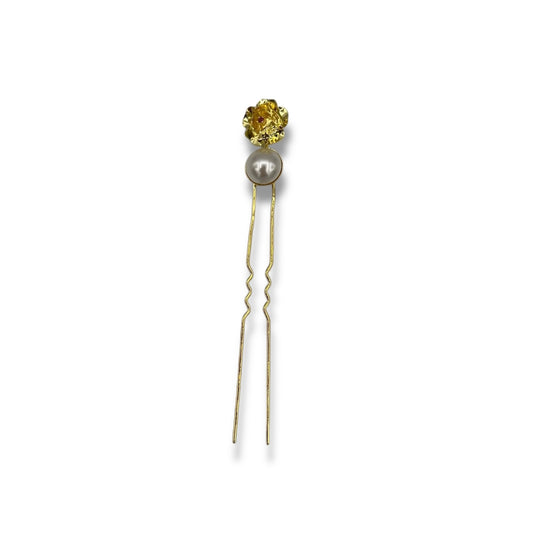 Prettiest Pearl Flower French Hair Pin - Clear/18K Gold