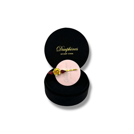 Ruby Flower, Bobby Pin with Ruby Gemstone and Ruby Swarovski Crystal Accents - 18K Gold