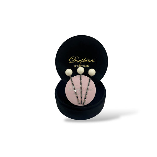 The Spotlight Bobby Pins, Set of Four - Matte Ivory Pearl / Rhodium