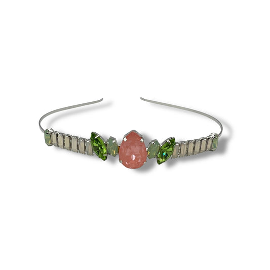 Spring Awakening Swarovski Accented Crystal Tiara - Coral/Lime/Rhodium