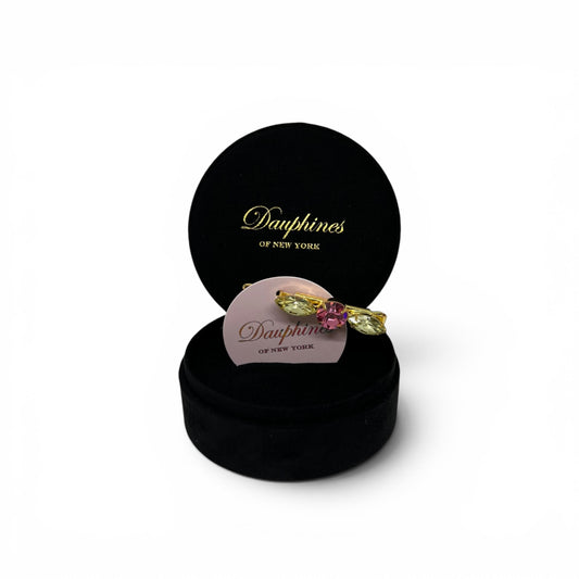 Spring Flowers - Sparkling Pastel Yellow and Rose Swarovski Crystal Hair Barrette - 18K Gold