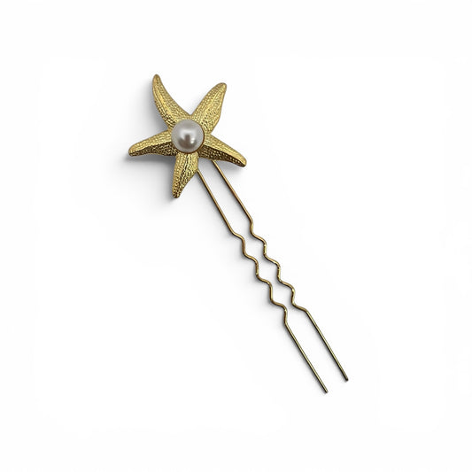 Stella Marina Pearl French Hair Pin - Pearl/18K Gold