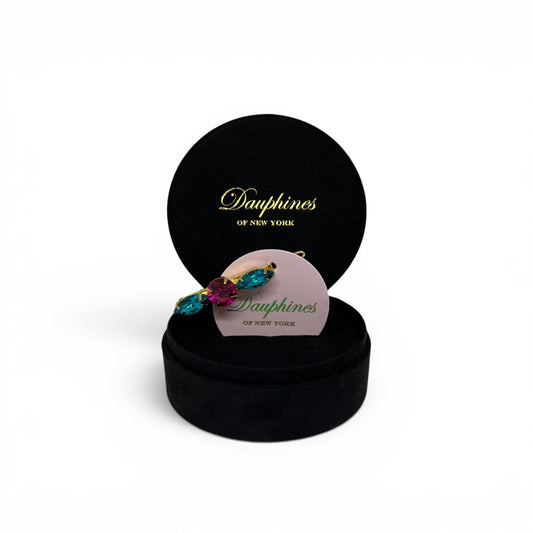 Tropics - Sparkling Turquoise and Fuchsia Swarovski Crystal Hair Barrette - 18K Gold
