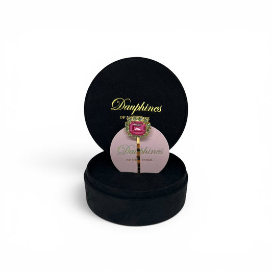 Watermelon, Bobby Pin with Rose Centerpiece and Lime Accents - 18K Gold