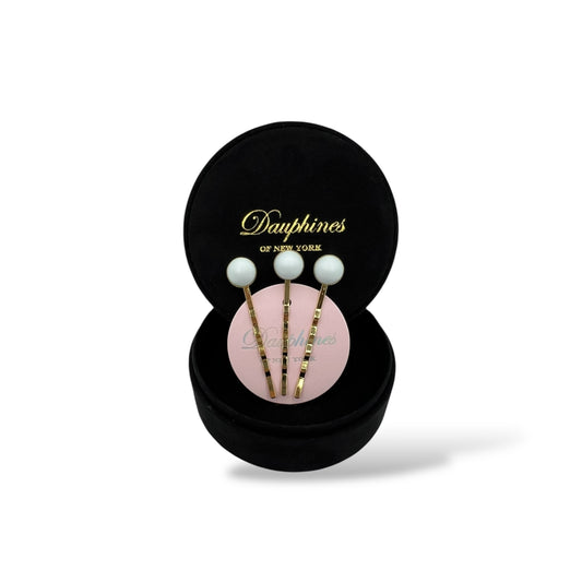 The Spotlight Bobby Pins, Set of Four - Pastel Blue Pearl / 18K Gold