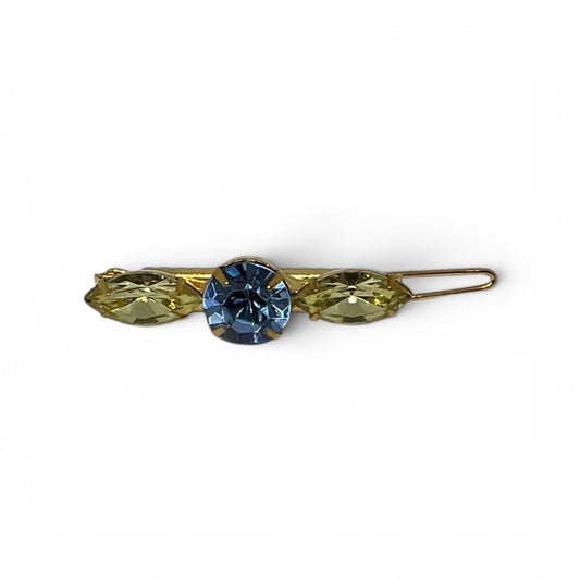 Bluebell - Sparkling Blue and Pastel Yellow Swarovski Crystal Hair Barrette - 18K Gold