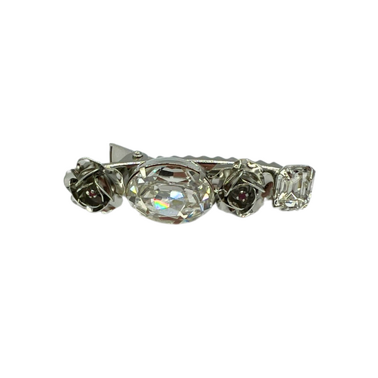 Fleur Corsage Hair Barrette with Rosette Accents - Rhodium