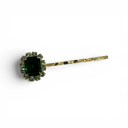 Palm House, Bobby Pin with Emerald Centerpiece and Lime Accents - 18K Gold