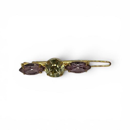 Primrose - Sparkling Lilac and Pastel Yellow Swarovski Crystal Hair Barrette - 18K Gold