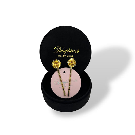 Roses for You Bobby Pins, Set of Two - 18K Gold with Semiprecious Rubies