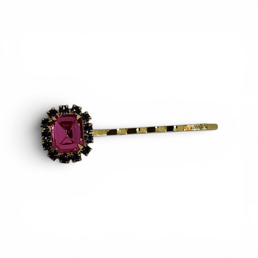 Royal Rose, Bobby Pin with Rose Centerpiece and Purple Accents - 18K Gold