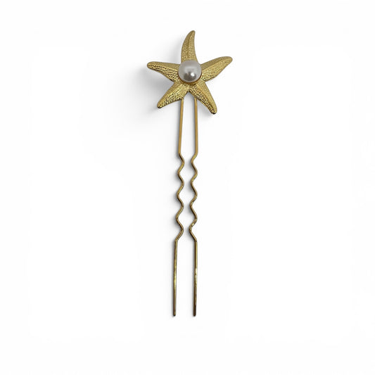 Stella Marina Pearl French Hair Pin - Pearl/18K Gold
