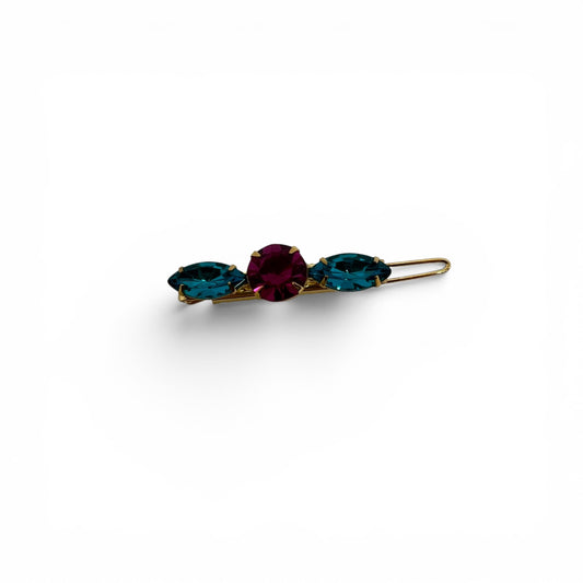 Tropics - Sparkling Turquoise and Fuchsia Swarovski Crystal Hair Barrette - 18K Gold