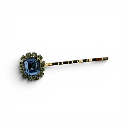 Turquoise Coast, Bobby Pin with Pastel Blue Centerpiece and Lime Accents - 18K Gold