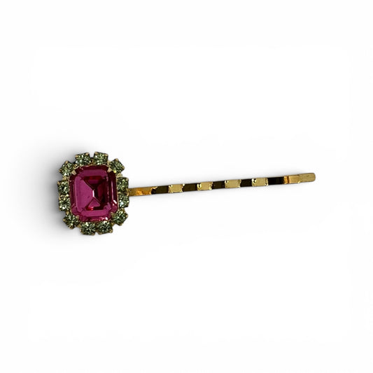 Watermelon, Bobby Pin with Rose Centerpiece and Lime Accents - 18K Gold