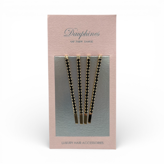 Sparkle Princess Crystal Bobby Pins, Set of Four - Noir Black / 18K Gold