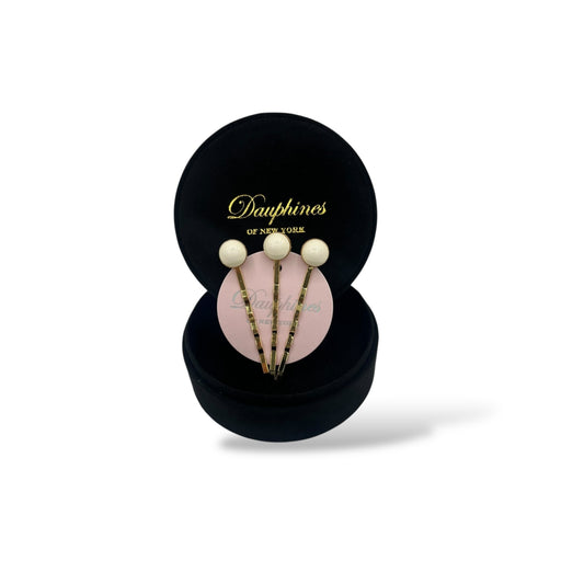 The Spotlight Bobby Pins, Set of Four - Matte Ivory Pearl / 18K Gold