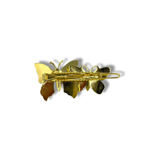 Golden Duo Hair Barrette with Butterfly Accents - 18K Gold