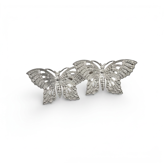 Fly Away with Me Hair Barrette with Butterfly Accents - Rhodium