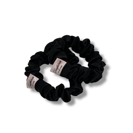 The Companion, Medium Silk Scrunchies, Set of Two - Noir Black
