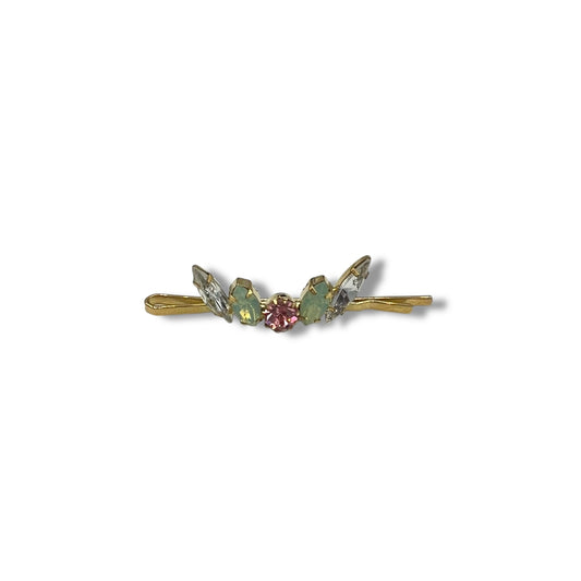 Mint Pink, Bobby Pin with Pastel Pink and Mint Swarovski Crystal Accents - 18K Gold